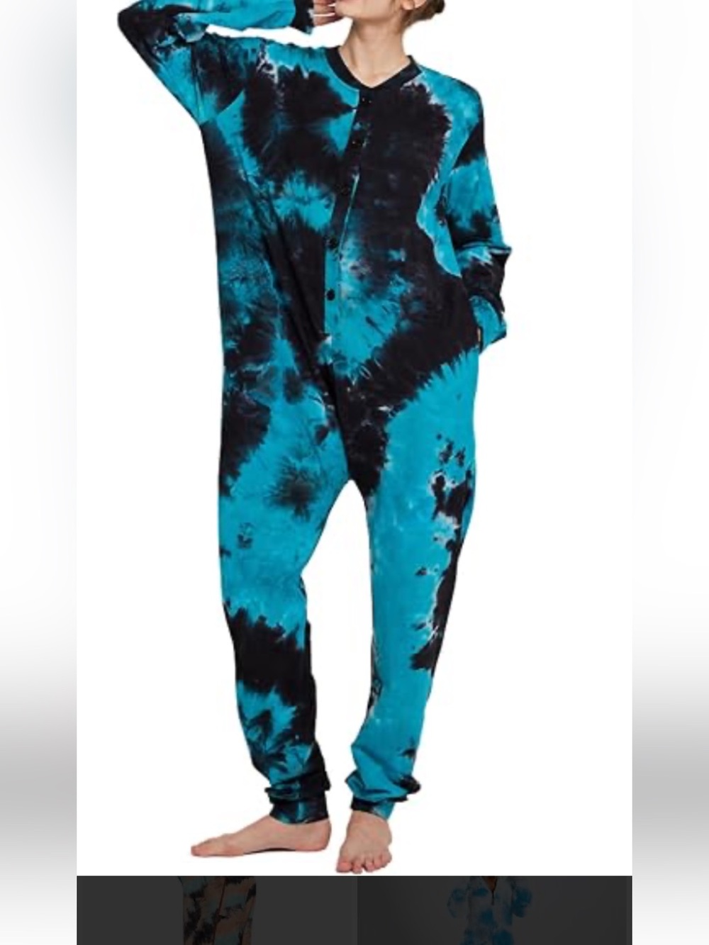 Tie-Dye Teal & Black Onesie with pockets and back flap loungewear